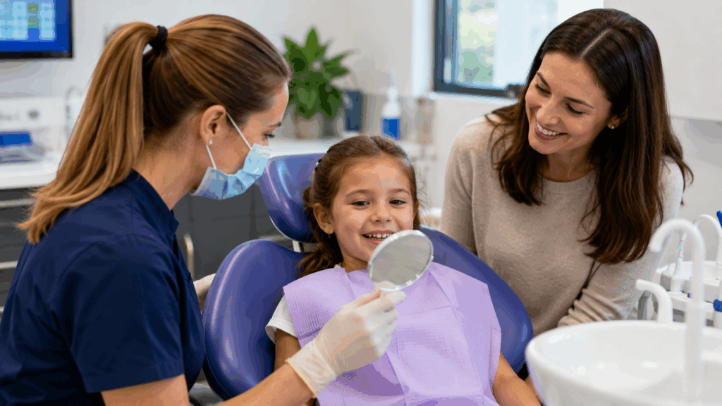 Child enjoying a positive and friendly dental check-up experience.