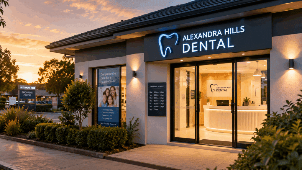 Friendly local dental clinic exterior encouraging patients to book their next visit.